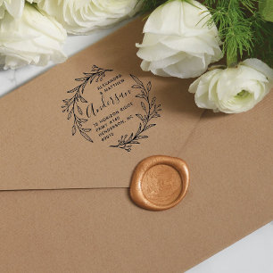 Botanical Wreath Familienaam Retour Adres Rubberstempel