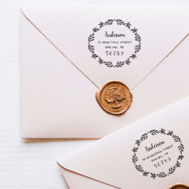 Botanical Wreath Name Return Address Greenery Zelfinktende Stempel
