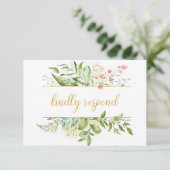 Botanicals Roze Bloemen Waterverf Splash RSVP (Staand voorkant)