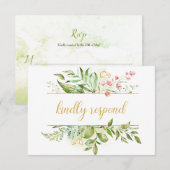 Botanicals Roze Bloemen Waterverf Splash RSVP (Voorkant / Achterkant)