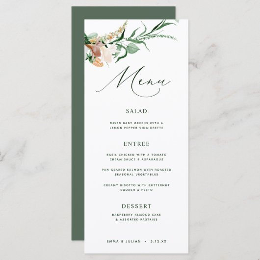 Botanique Boho Green Neutral Green Mariage Menu (Devant / Derrière)
