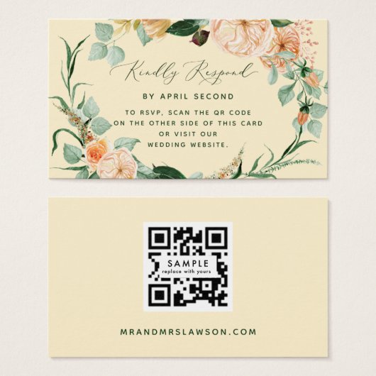 Botanique Boho Jaune Mariage QR Code carte RSVP (Devant & derrière)
