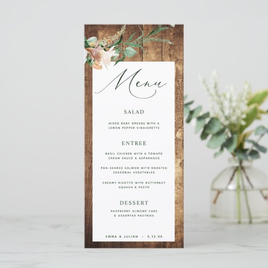 Botanique Boho Rustic Farmhouse Barn Menu Mariage (Debout devant)