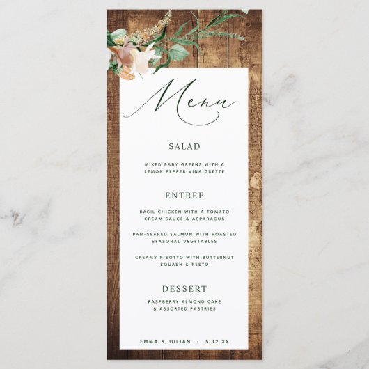 Botanique Boho Rustic Farmhouse Barn Menu Mariage (Devant)