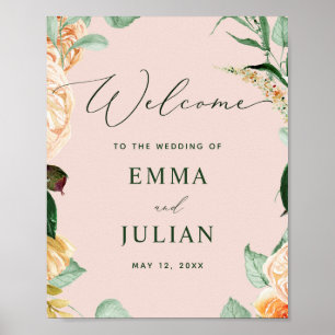 Botanique Boho vert Mariage rose Affiche de bienve