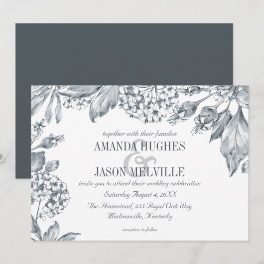 Botanique d'argent| faire-part de mariage floral (Devant / Derrière)