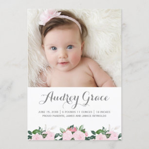 Botanique douce rose   Faire-part de naissance