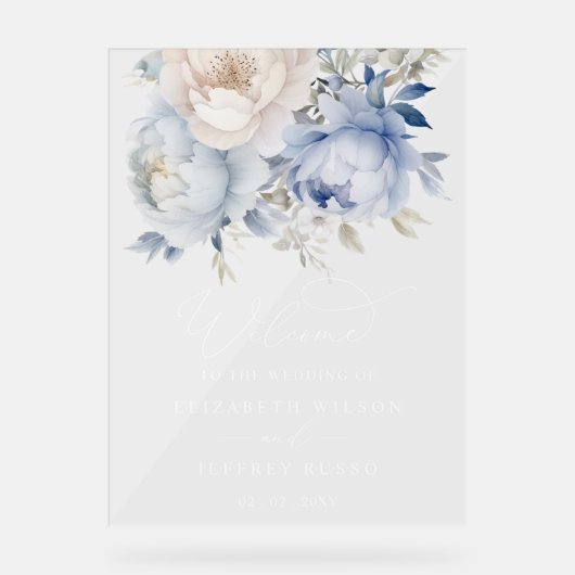 Botanique Dusty Blue Floral Mariage Affiche de bie (Recto)