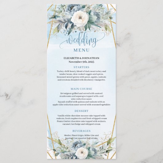 Botanique Dusty Blue Greenery Frame Mariage Menu (Devant)
