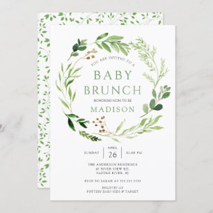 Botanique Feuille verte Bébé Brunch Invitation