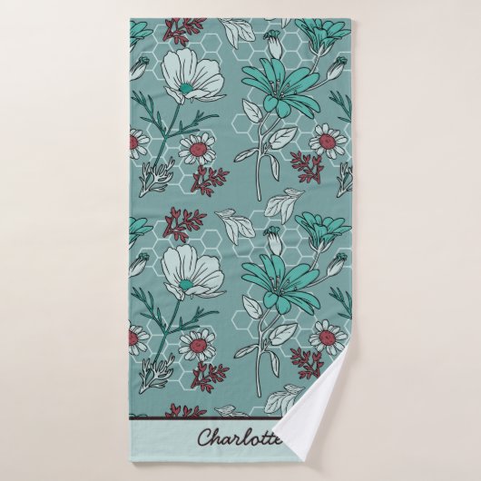 Botanique fleurs motif floral nom personnalisé (Serviette de bain)