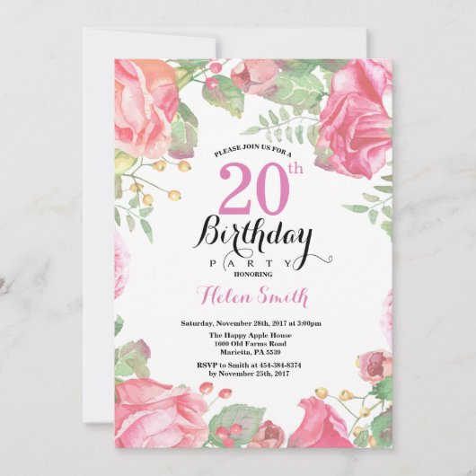 Botanique Floral 20e anniversaire Invitation (Devant)