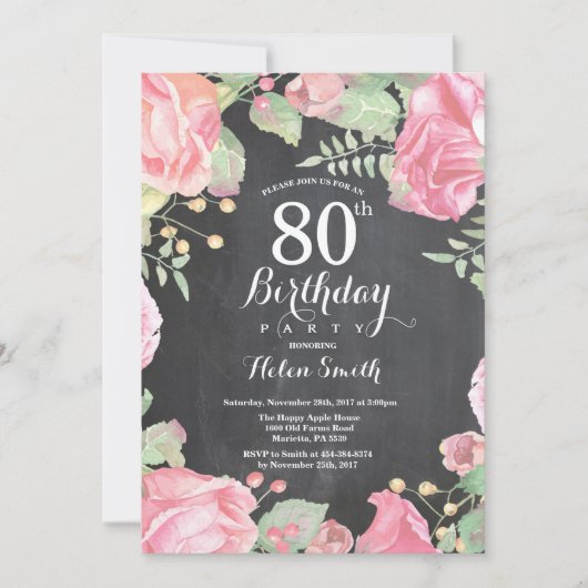 Botanique Floral 80e anniversaire Invitation (Devant)
