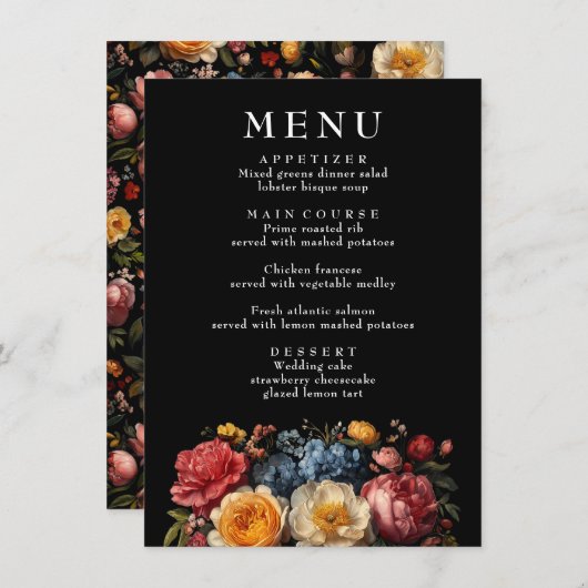 Botanique Floral Moody Vintage Wedding Menu (Devant / Derrière)