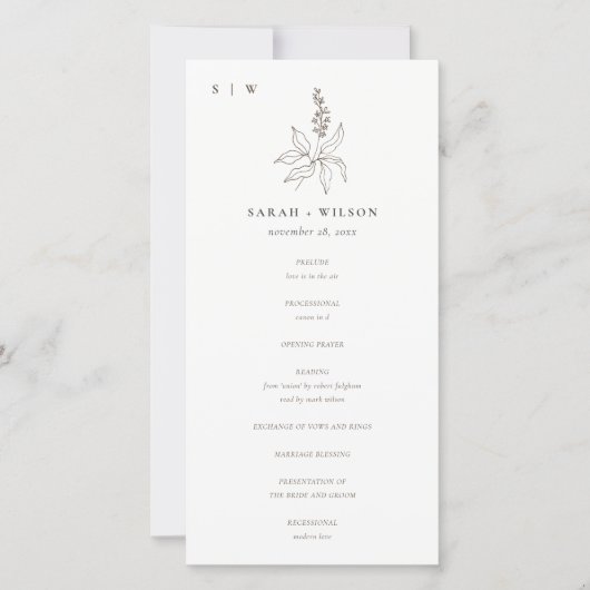 Botanique Floral Sketch Monogramme Programme de ma (Devant)