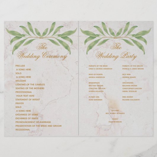 Botanique Géométrique Verdure Programme de mariage (Dos)