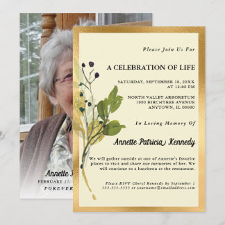 Botanique Gold Photo Memorial Invitation