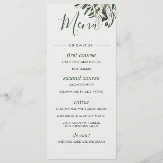 Botanique Italienne Branche d'Olivier Vert Menu Ma (Devant)