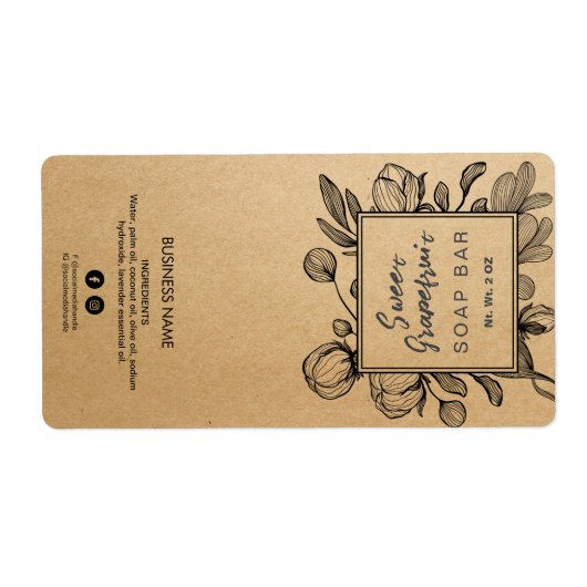 Botanique Kraft Soap Bar Étiquettes (Devant)