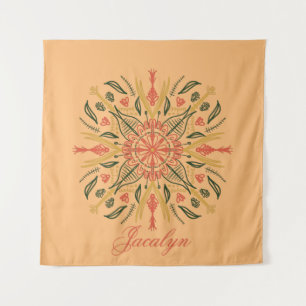 Botanique Mandala Boho Orange Nom Tapisserie