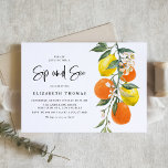Botanique Orange et Citron Garland Sip and See<br><div class="desc">Rencontrons le bébé ! Famille Invitation et amis à votre sip et voir la fête avec cette invitation botanique. Il présente des illustrations aquarelles d'oranges, de citrons, de fleurs d'oranges et de verdure avec un motif citronnier assorti. Personnalisez en ajoutant le nom, la date, l'heure, le lieu, l'adresse et d'autres...</div>