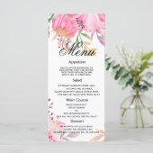 Botanique rose aquarelle fleurs Mariage Menu (Debout devant)