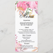 Botanique rose aquarelle fleurs Mariage Menu (Devant)