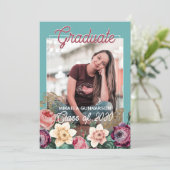 Botanique rose Floral Boho Faire-part de graduatio (Debout devant)