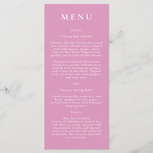 Botanique rose moderne Menu Mariage (Devant)