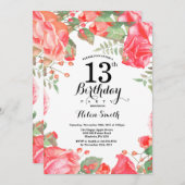 Botanique Rouge Floral 13e anniversaire Invitation (Devant / Derrière)