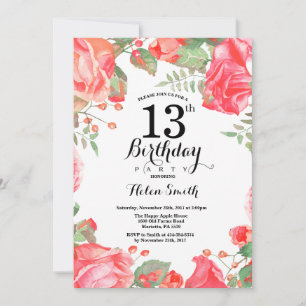 Botanique Rouge Floral 13e anniversaire Invitation