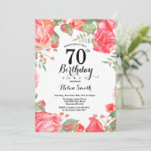 Botanique Rouge Floral 70e anniversaire Invitation (Debout devant)