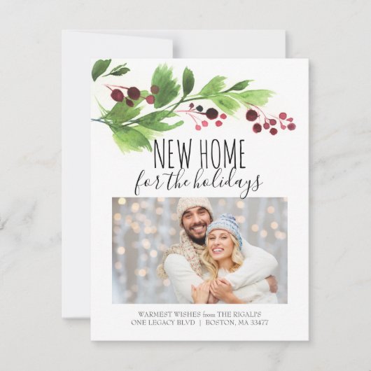 Botanique Rouge & Vert Vacances Moving Faire-part (Devant)