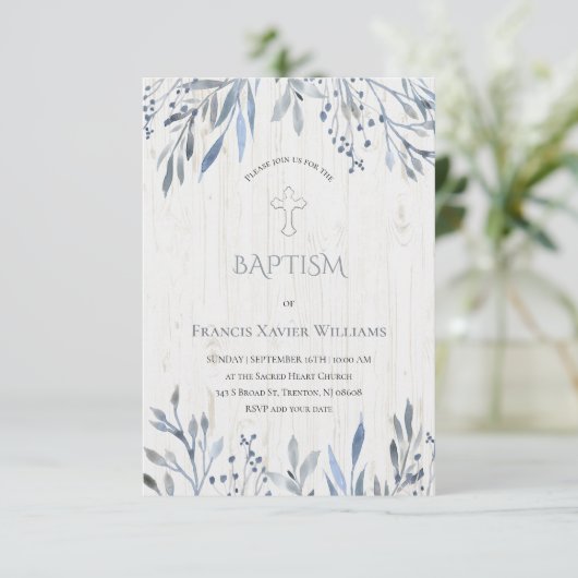 botanique rustique invitation baptême (Debout devant)