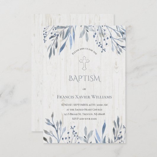 botanique rustique invitation baptême (Devant / Derrière)