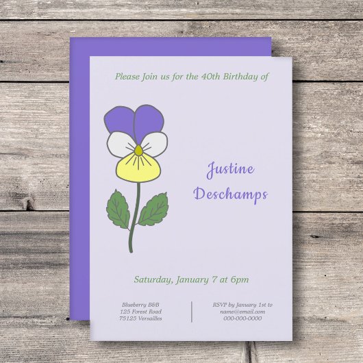 Botanique Sauvage Pansy Invitation Anniversaire