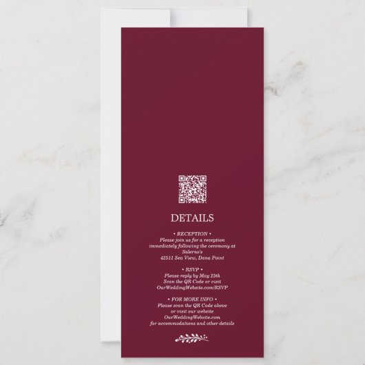 Botanique Tout en un Faire-part de mariage Bourgog (Dos)