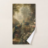 Botanique : trois paons dans le jardin anglais (Serviette à main)