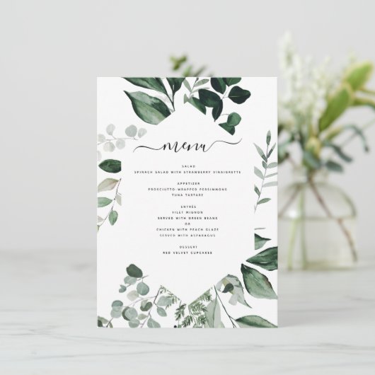 Botanique Verdure Foliage Aquarelle Menu Mariage (Debout devant)