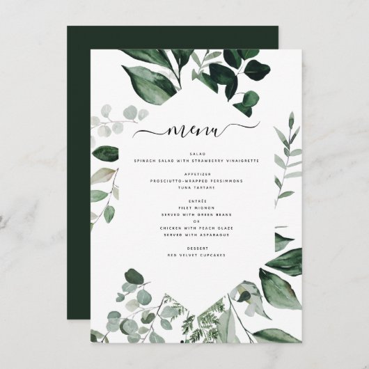 Botanique Verdure Foliage Aquarelle Menu Mariage (Devant / Derrière)