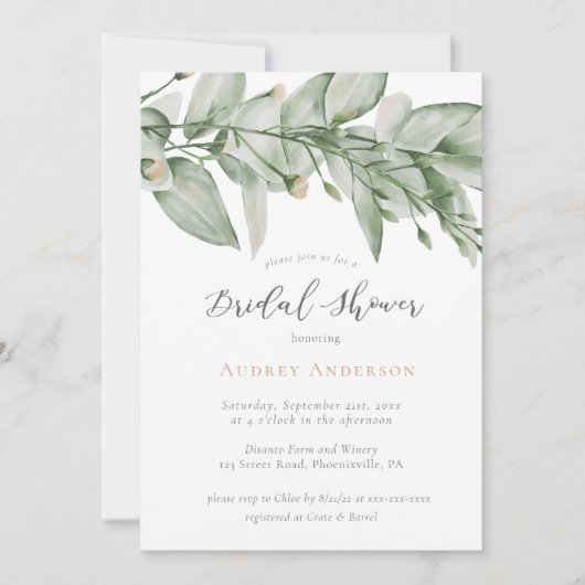 Botanique verdure Invitation à la douche nuptiale (Devant)