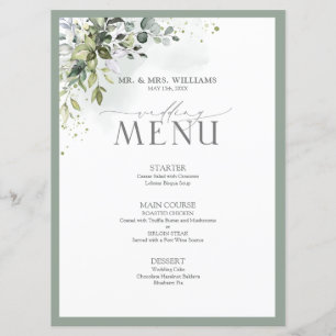 Botanique Vert Floral Aquarelle Menu Mariage
