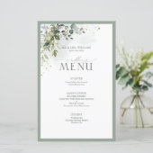 Botanique Vert Floral Aquarelle Menu Mariage (Debout devant)