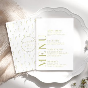 Botanique Vert olive Floral Mariage Cartes de menu