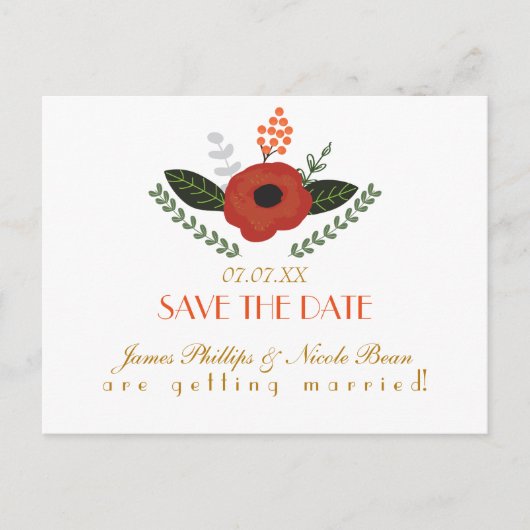 Botanique Vintage Floral Enregistrer La Date Carte (Devant)