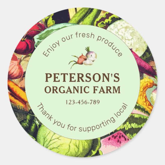 Botanique Vintage Légumes Étiquette fermier local (Devant)