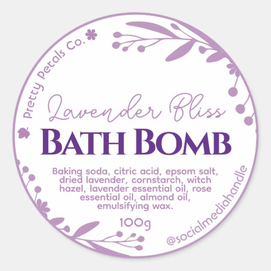 Botanique violet Floral Lavender Bombe Étiquettes (Devant)