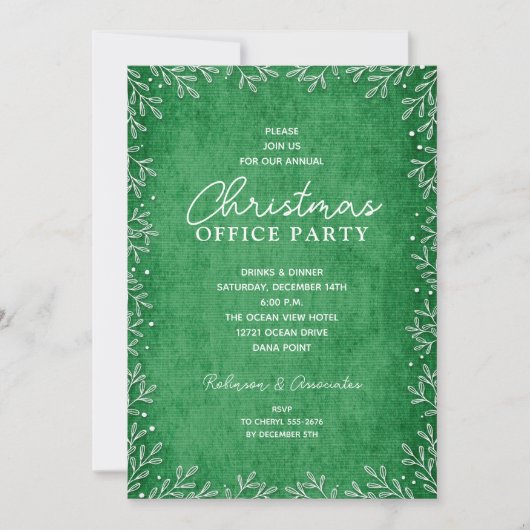 Botaniques blancs chics Green Christmas Invitation (Devant)