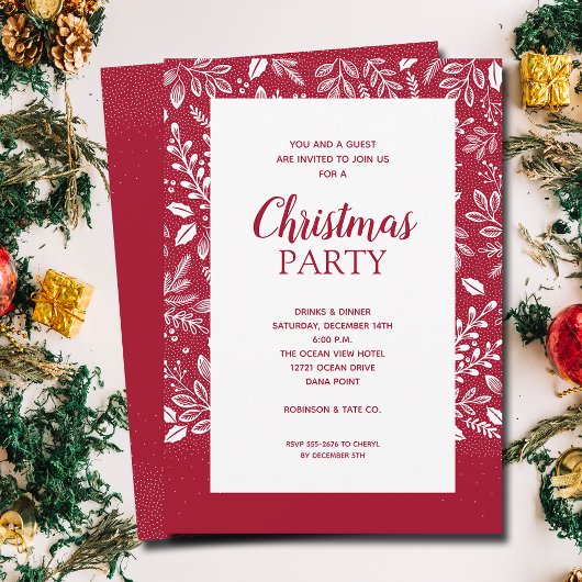 Botaniques blancs Cranberry Christmas Invitations