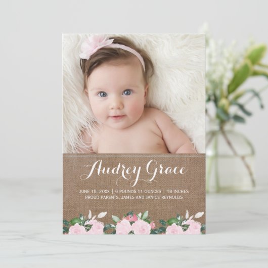 Botaniques doux Burlap | Faire-part de naissance (Debout devant)